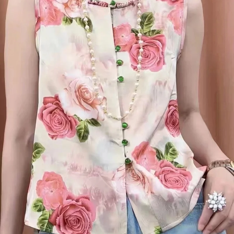 Women Sleeveless Floral Print Mandarin Collar Blouse Loose Fit Summer Casual Chinese Style Top Lightweight Chiffon Shirt
Women Sleeveless Floral Print Mandarin Collar Blouse Loose Fit Summer Casual Chinese Style Top Lightweight Chiffon Shirt
