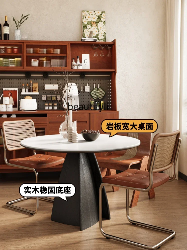 Medieval cream style modern simple small apartment household living room round solid wood white rock slab C56
Medieval cream style modern simple small apartment household living room round solid wood white rock slab C56
