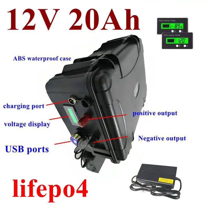 12v 20Ah lifepo4 lithium iron phosphate rechargeable battery pack power supply with BMS USB for Inverter camping + 6A charger
12v 20Ah lifepo4 lithium iron phosphate rechargeable battery pack power supply with BMS USB for Inverter camping + 6A charger