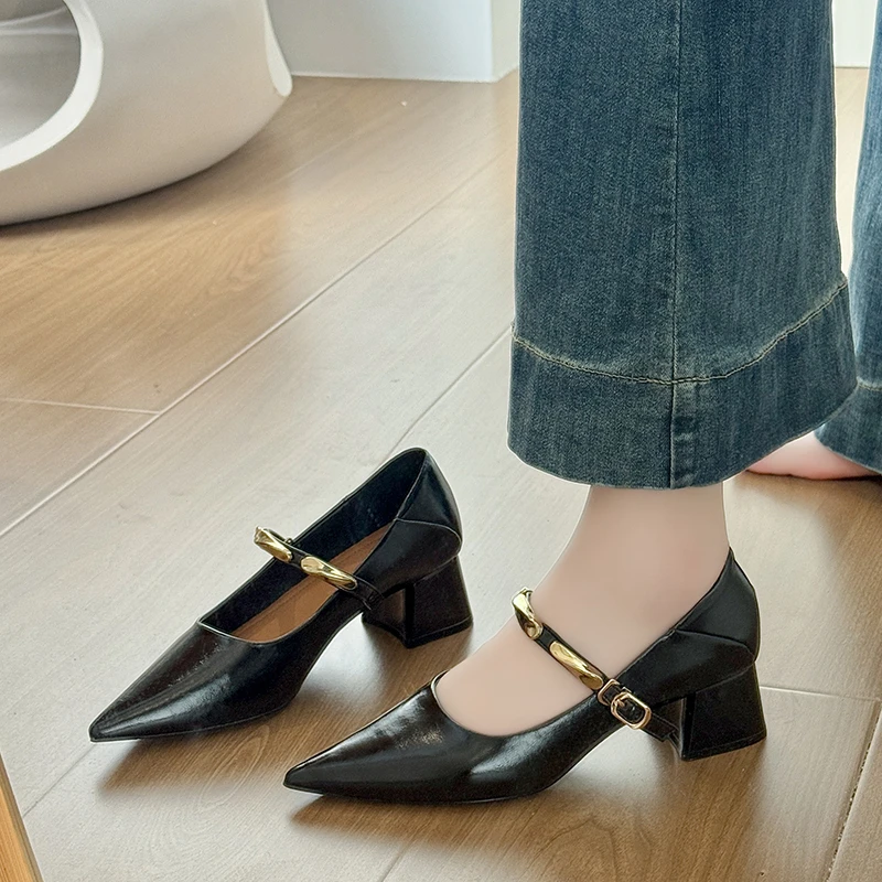 Leisure Classic Pumps for Women Buckle Strap Hoof Mid Heels Pointed Toe Women Shoes Solid Metal Decoration Summer Shoes
Leisure Classic Pumps for Women Buckle Strap Hoof Mid Heels Pointed Toe Women Shoes Solid Metal Decoration Summer Shoes