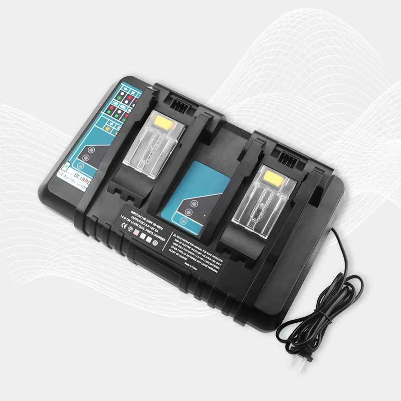 Dual-port Fast Charger Portable Lithium Battery Charging Station for Makita 14.4–18V Li-ion Batteries Power Tool Battery Charger
Dual-port Fast Charger Portable Lithium Battery Charging Station for Makita 14.4–18V Li-ion Batteries Power Tool Battery Charger