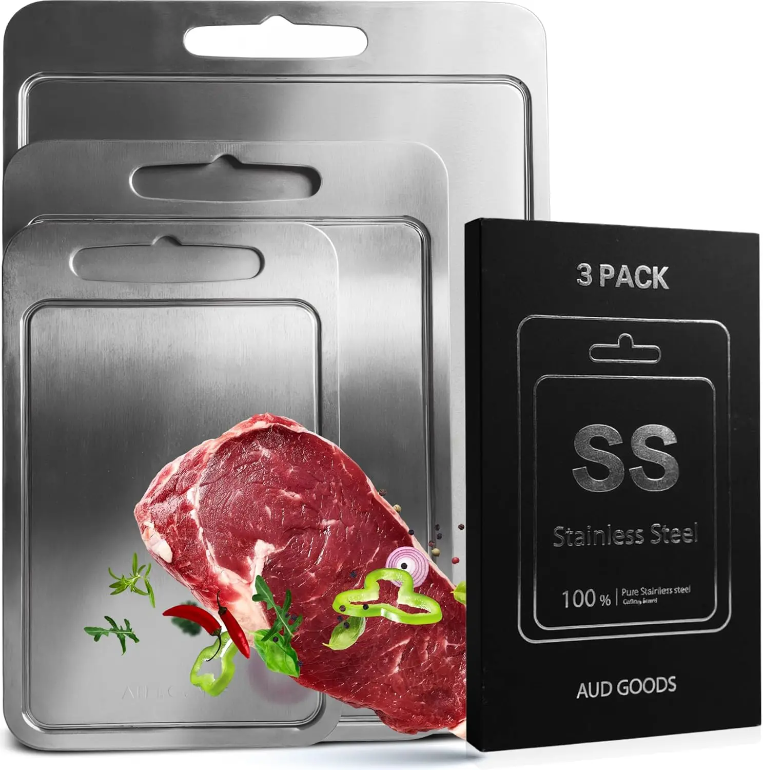 Metal Cutting Boards for Kitchen - Stainless Steel Cutting Board with Juice Grooves, Double Sided, 3 Pack Sizes, Durable
Metal Cutting Boards for Kitchen - Stainless Steel Cutting Board with Juice Grooves, Double Sided, 3 Pack Sizes, Durable