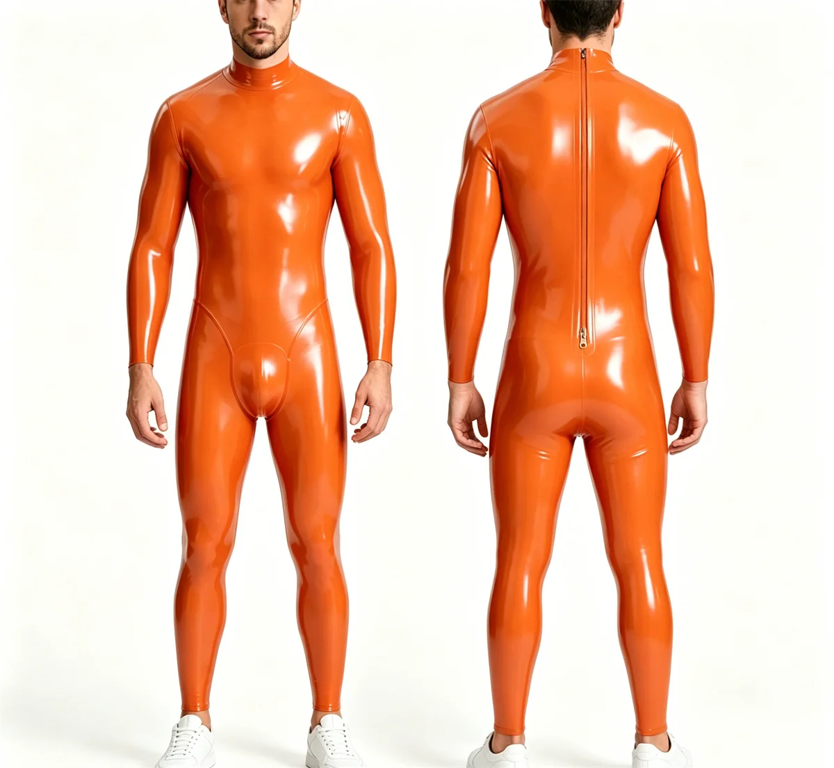 Customized Men's Plus Size Latex Catsuit Orange Full Body Rubber Zentai Suit Back Zipper
Customized Men's Plus Size Latex Catsuit Orange Full Body Rubber Zentai Suit Back Zipper