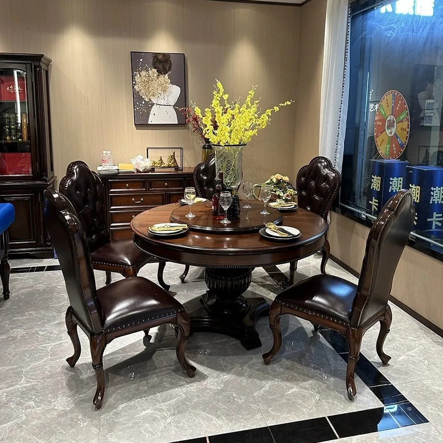 American country solid wood restaurant dining table and chairs combination villa retro carved large apart
American country solid wood restaurant dining table and chairs combination villa retro carved large apart