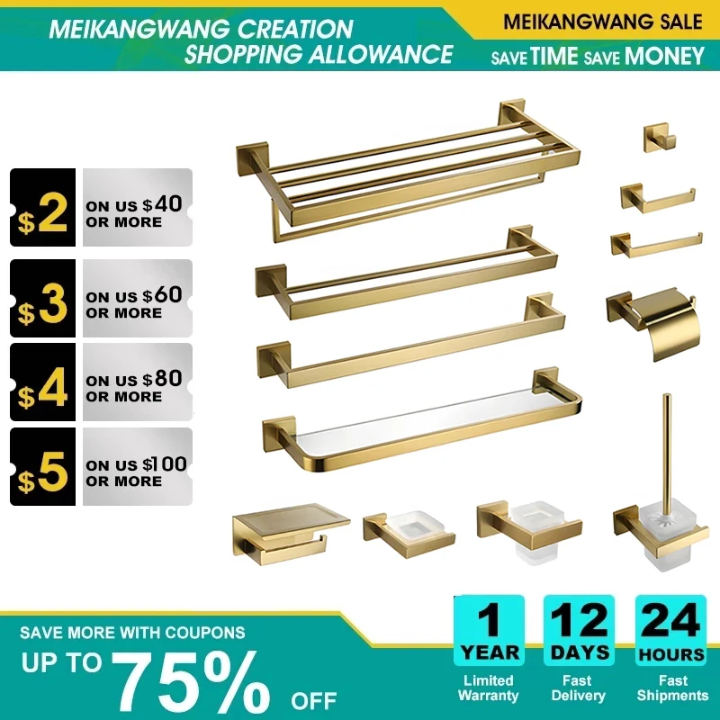 Gold Brushed Stainless Steel Towel Rack Toilet Brush Holder Wall Mounted Phone Paper Holder Towel Bar Hook Bathroom Accessories
Gold Brushed Stainless Steel Towel Rack Toilet Brush Holder Wall Mounted Phone Paper Holder Towel Bar Hook Bathroom Accessories