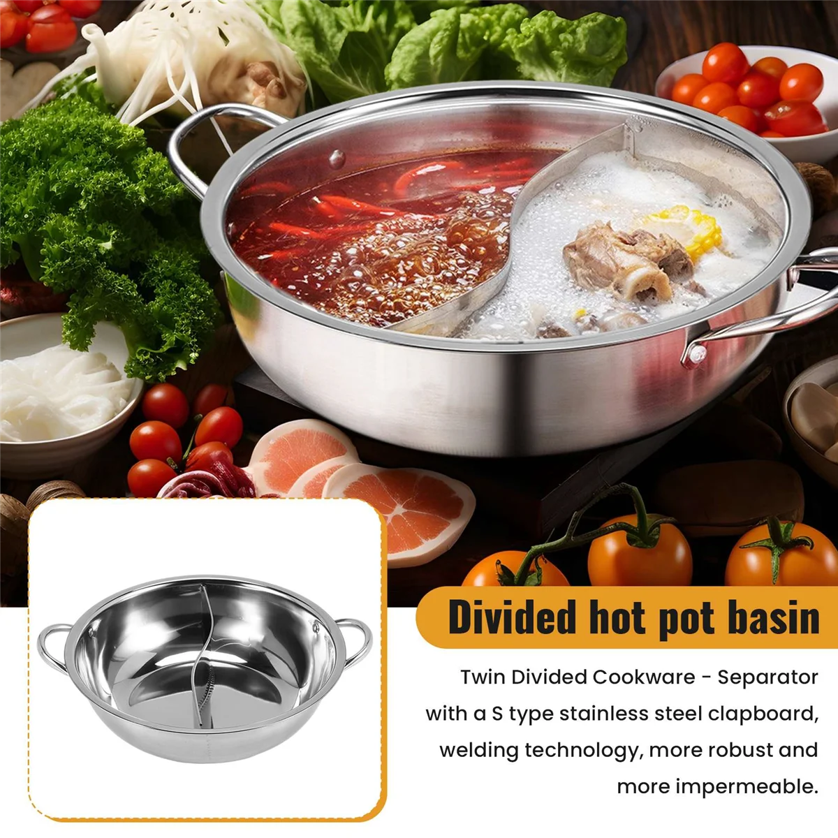 28cm Hot Pot Twin Divided Stainless Steel 28cm Cookware Hot Pot Ruled Compatible Soup Stock Pots Home Kitchen Rich
28cm Hot Pot Twin Divided Stainless Steel 28cm Cookware Hot Pot Ruled Compatible Soup Stock Pots Home Kitchen Rich