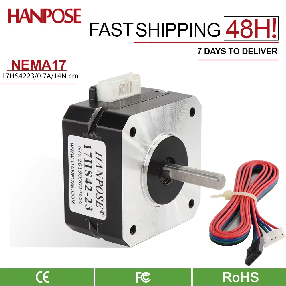 1pcs 4-lead 0.7A 14N.CM 17HS4223 23mm 42 motor for 3D printer extruder and J-head bowden Titan Extruder Nema17 Stepper Motor
1pcs 4-lead 0.7A 14N.CM 17HS4223 23mm 42 motor for 3D printer extruder and J-head bowden Titan Extruder Nema17 Stepper Motor