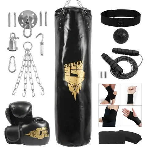 4ft PU Heavy Unfilled Hanging Punching Bag Set for Adults with 10OZ Boxing Gloves Ideal for Kickboxing Boxing and Karate Traini