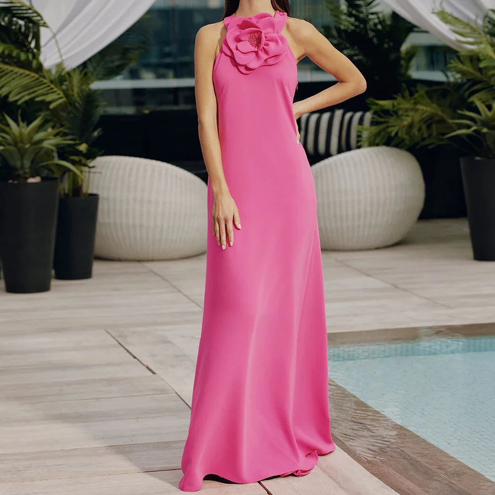 Women's A-line Evening Dresses Floor-length O-neck Sleeveless Prom Gown Fashion Flowers Simple Draped Backless Customized Gowns
Women's A-line Evening Dresses Floor-length O-neck Sleeveless Prom Gown Fashion Flowers Simple Draped Backless Customized Gowns