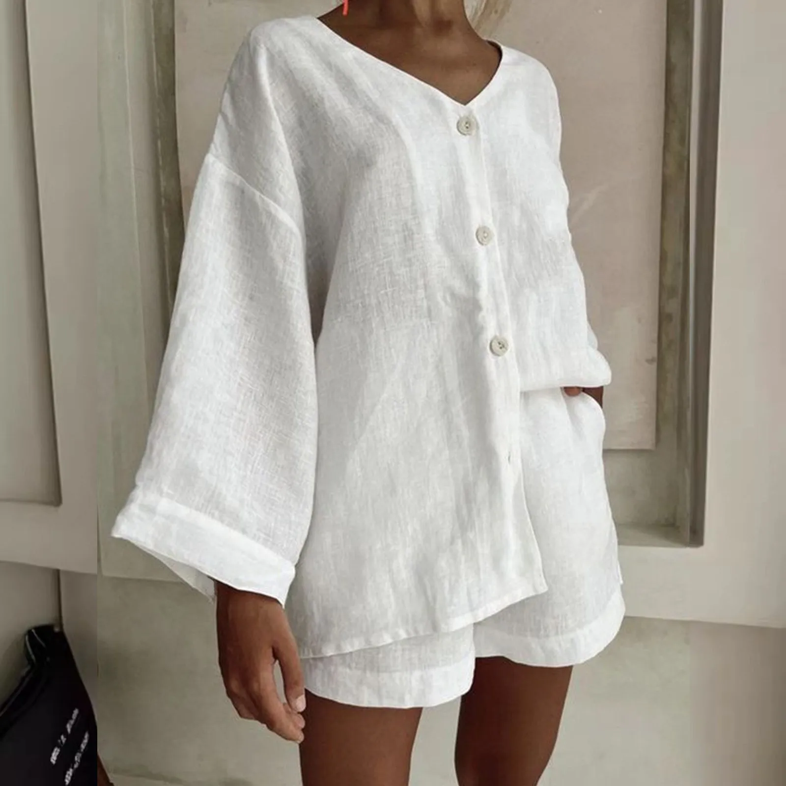 2025 Spring Summer Women Holiday Shorts Set Womens Casual 2 Piece Outfits Cotton Linen Drawstring Elastic Waist Shorts For Sport
2025 Spring Summer Women Holiday Shorts Set Womens Casual 2 Piece Outfits Cotton Linen Drawstring Elastic Waist Shorts For Sport