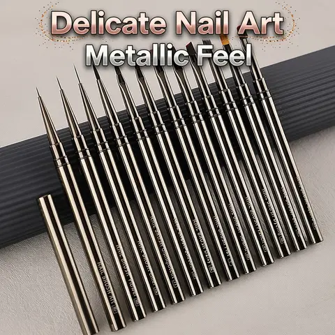 1/12Pcs Simple Nail Enhancement Brush Metal Handle Painting Drawing Flower Pen Edge Hook Uv Gel Nail Brush Nail Art Tools New
