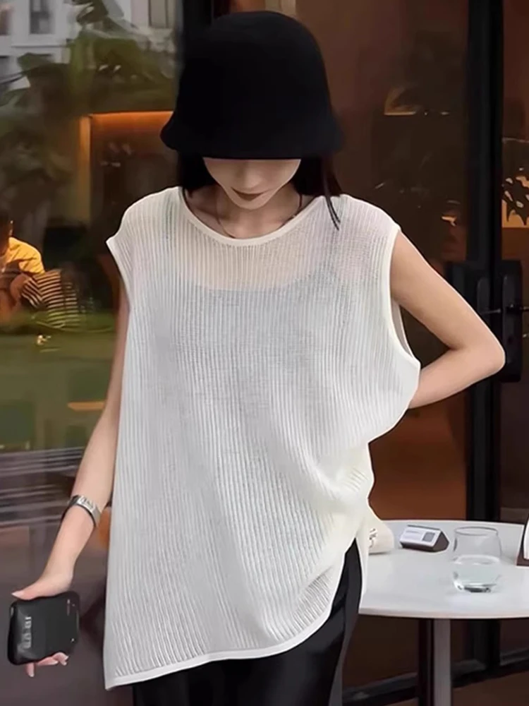 Slimming Ice Silk Knitted Vest Women's Loose Fit Ba Split Design Summer Faionable Top Korean Sle Commute Wind Outerwear
Slimming Ice Silk Knitted Vest Women's Loose Fit Ba Split Design Summer Faionable Top Korean Sle Commute Wind Outerwear