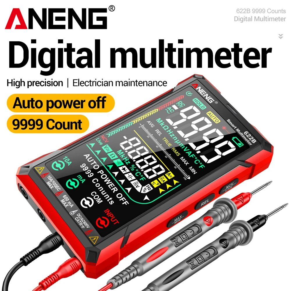 Infrared laser Multimeter ANENG 622B Smart Professional with VA Color Screen NCV Detection AC/DC Voltage Current 9999 Count Tool
Infrared laser Multimeter ANENG 622B Smart Professional with VA Color Screen NCV Detection AC/DC Voltage Current 9999 Count Tool