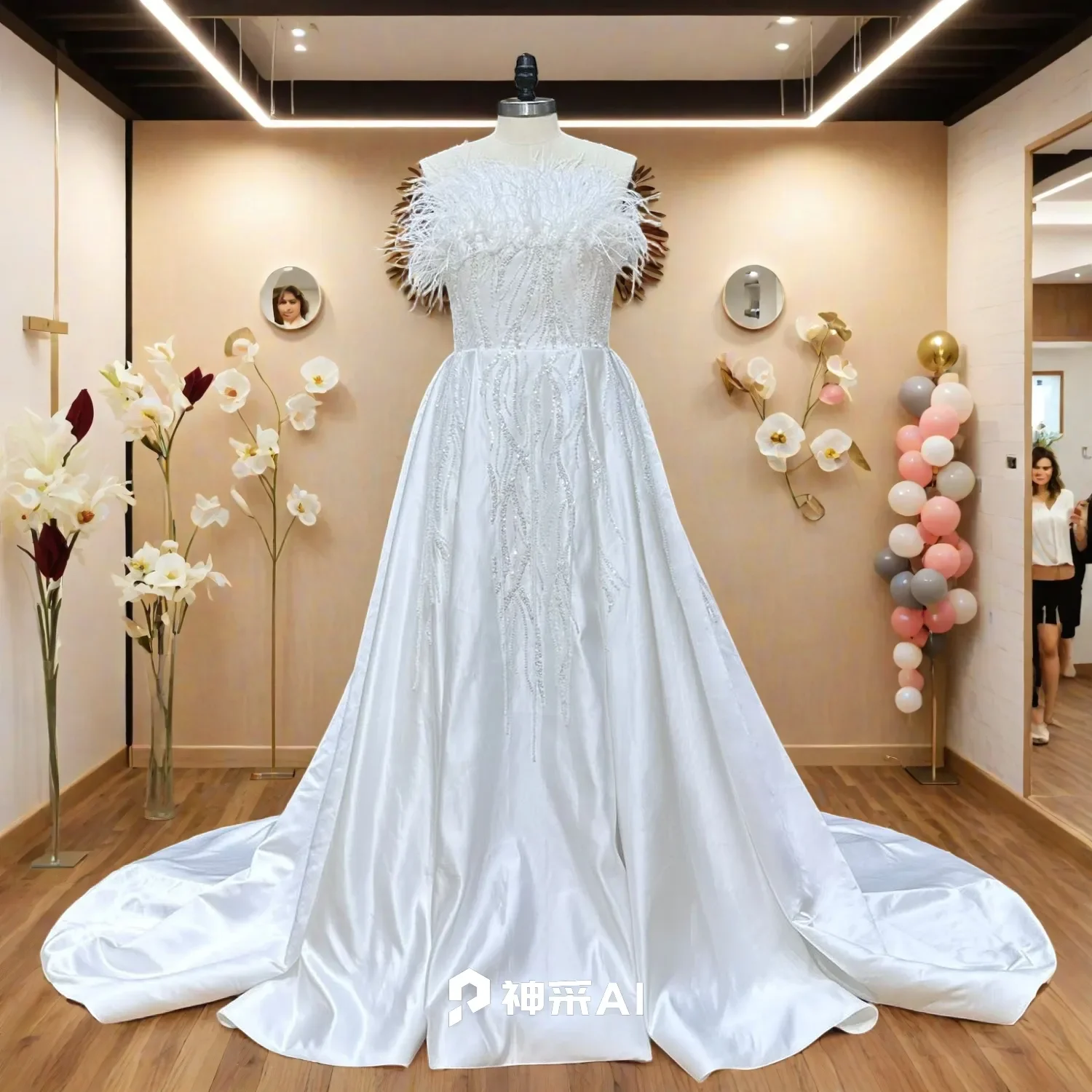 Hire Lnyer Feather Strapless Neck Lace Up Back Beads Pearls Sequins Satin A-Line Bridal Wedding Dresses Real Photos
Hire Lnyer Feather Strapless Neck Lace Up Back Beads Pearls Sequins Satin A-Line Bridal Wedding Dresses Real Photos