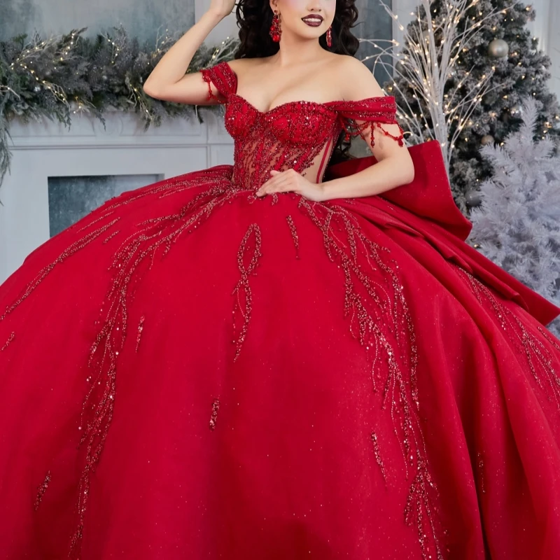 Red Quinceanera Dresses Off The Shoulder Beading Crystal Bow Princess Luxury Sweet 16 Dress vestidos 15 de xv años
Red Quinceanera Dresses Off The Shoulder Beading Crystal Bow Princess Luxury Sweet 16 Dress vestidos 15 de xv años
