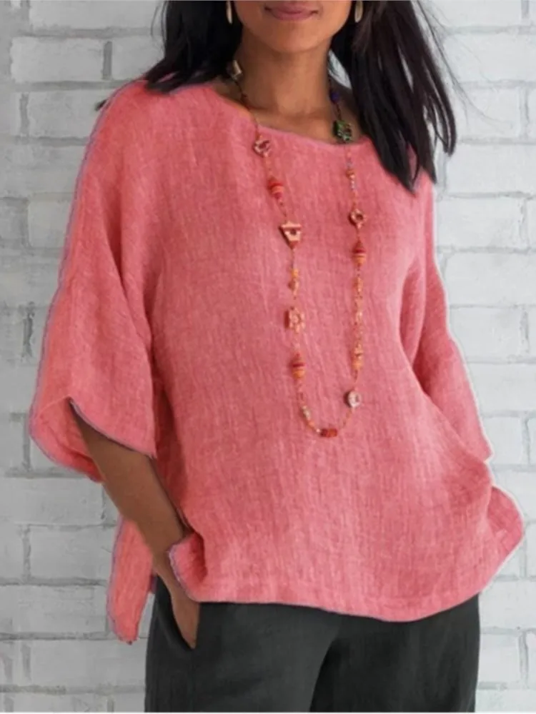 Casual Solid Shirt Top Lady Fashion O Neck Three Quarter Pullover Tops For Women Holiday Office Womens Clothing Spring New 2025
Casual Solid Shirt Top Lady Fashion O Neck Three Quarter Pullover Tops For Women Holiday Office Womens Clothing Spring New 2025