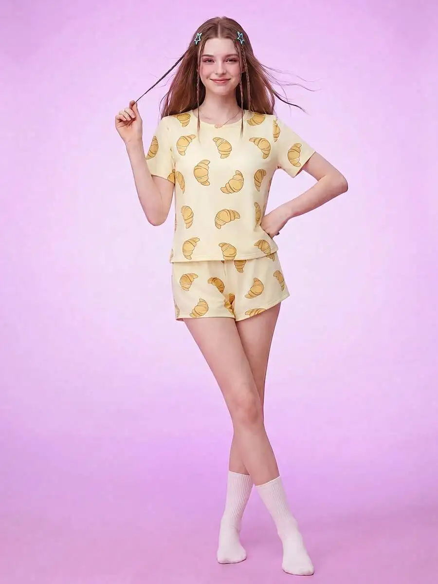 2-Piece Croissant Print Short Sleeve Pajama Set For Women
2-Piece Croissant Print Short Sleeve Pajama Set For Women