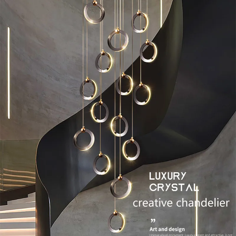 Duplex staircase lamp long chandelier black gold modern minimalist light luxury creative lighting villa loft living room ring
Duplex staircase lamp long chandelier black gold modern minimalist light luxury creative lighting villa loft living room ring