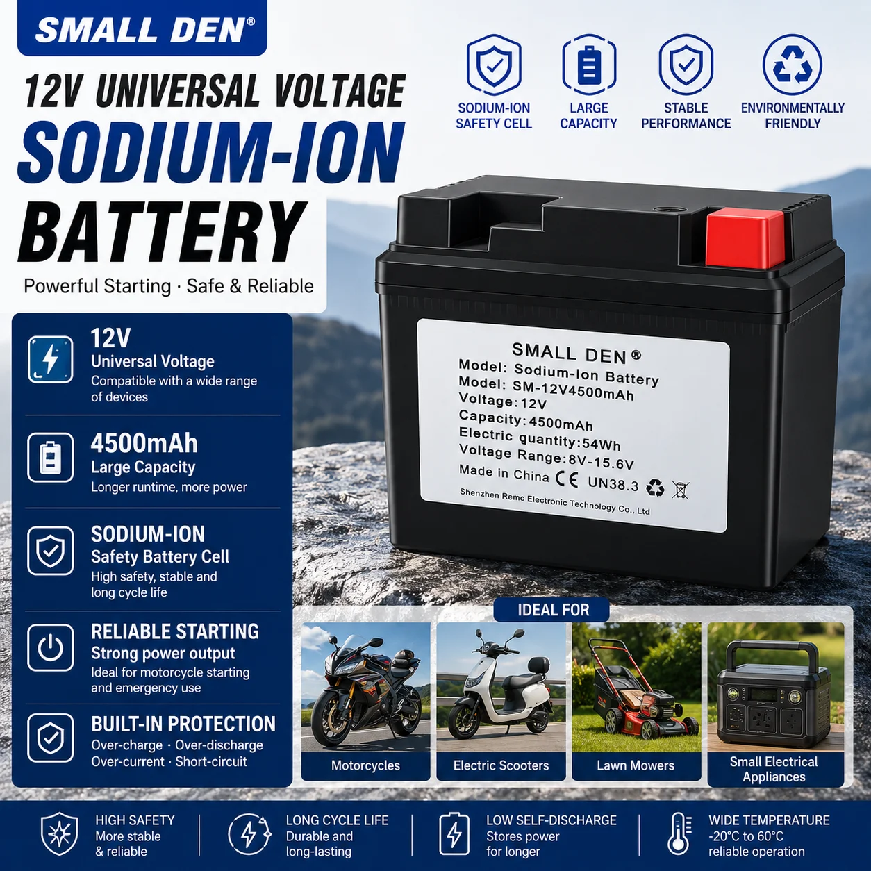 12V 4.5AH Sealed Storage Battery, Sodium-ion Battery, LED Flashlight, Lever-type Speaker power tools 35C high-rate discharge
12V 4.5AH Sealed Storage Battery, Sodium-ion Battery, LED Flashlight, Lever-type Speaker power tools 35C high-rate discharge