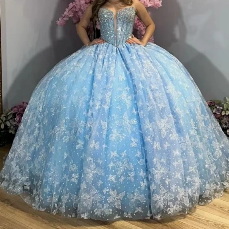 Customized Gorgeous Sky Blue Sweet 15 Girl Quinceanera Dress Crystal Lace Up Ball Gown Women Prom Birthday Party Dress Occasion
Customized Gorgeous Sky Blue Sweet 15 Girl Quinceanera Dress Crystal Lace Up Ball Gown Women Prom Birthday Party Dress Occasion