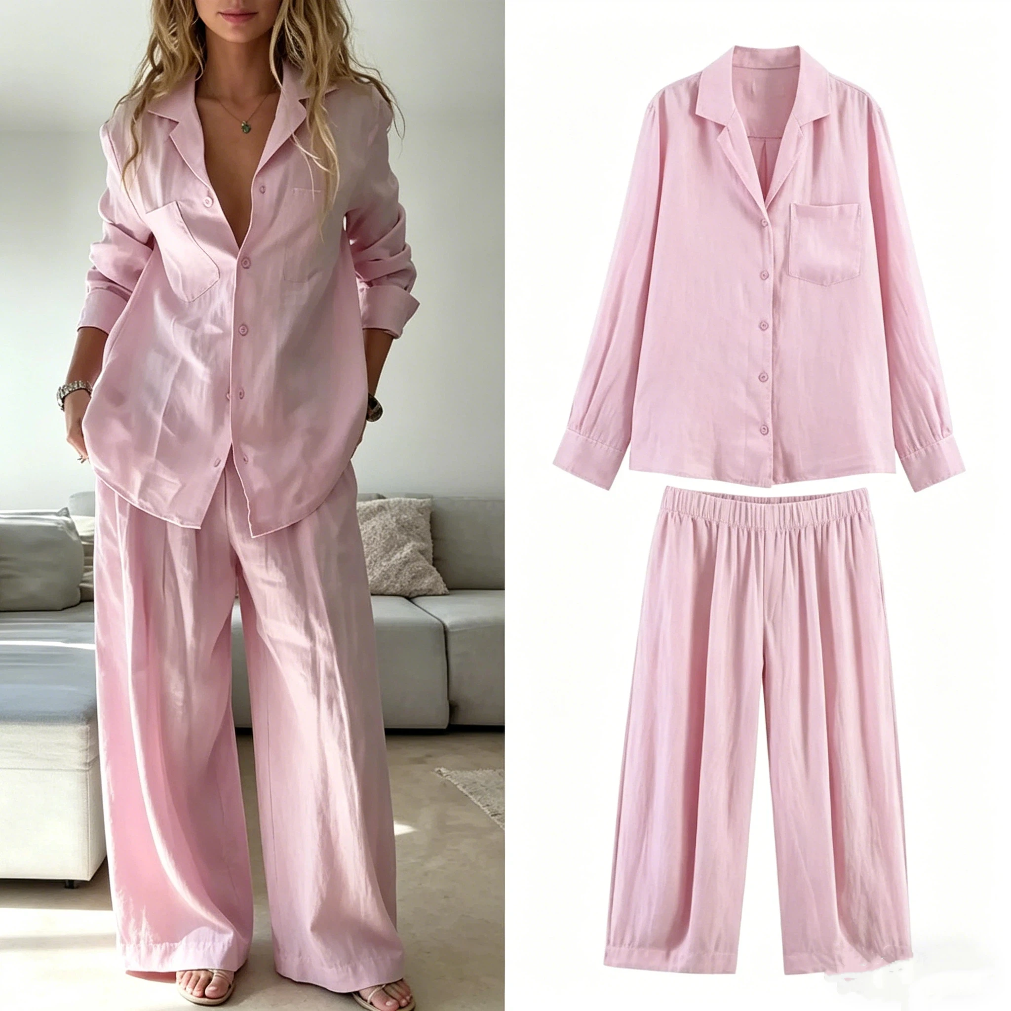 Pants Set Women's Two Piece Sets Pocket Shirt Wide-Leg Trousers Breathable Casual Loungewear Woman Clothes Daily Wear
Pants Set Women's Two Piece Sets Pocket Shirt Wide-Leg Trousers Breathable Casual Loungewear Woman Clothes Daily Wear