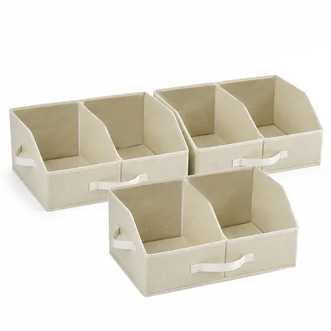 Fabric Closet Organizer Storage Bin, 2 Compartments Foldable Wardrobe Storage Box with Handle for Clothes Scarves Socks