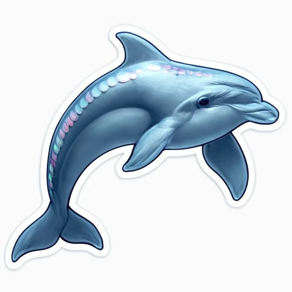 Виниловая наклейка на автомобиль с изображением мультяшного светло-голубого дельфина, украшенного мерцающими пастельными чешуйками, глянцевая, гладкая.
Виниловая наклейка на автомобиль с изображением мультяшного светло-голубого дельфина, украшенного мерцающими пастельными чешуйками, глянцевая, гладкая.