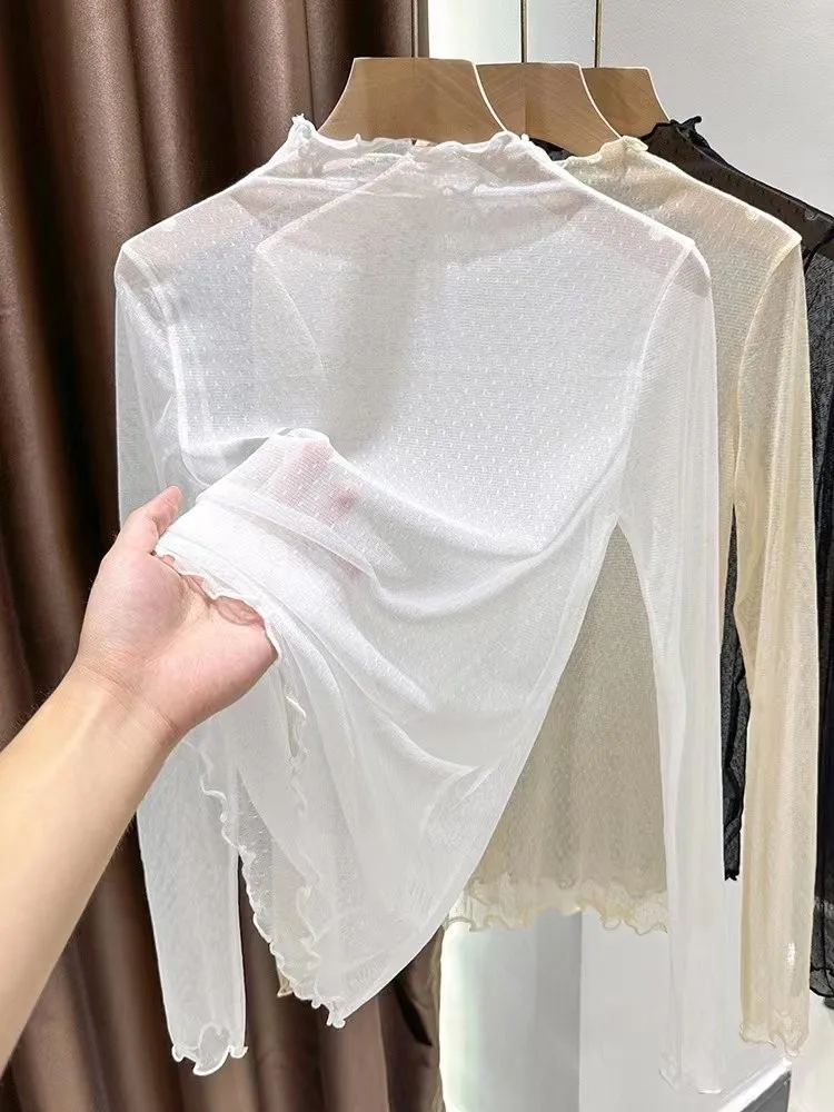 Chic Lace Base Shirt Women's Spring Autumn Long Sleeve Half High Collar Tulle Inner Wear Transparent Netting Thin Shirt
Chic Lace Base Shirt Women's Spring Autumn Long Sleeve Half High Collar Tulle Inner Wear Transparent Netting Thin Shirt