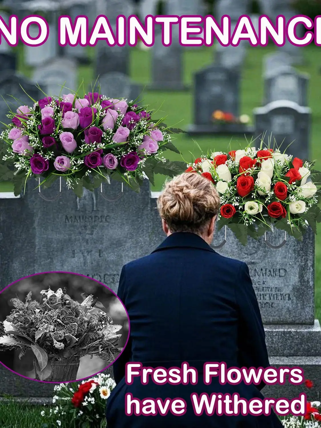 Artificial Cemetery Flowers Set Of 1Pcs Grave Decorations Roses Tombstone Memorial Bouquet With Vase For Grave Arrangementss
Artificial Cemetery Flowers Set Of 1Pcs Grave Decorations Roses Tombstone Memorial Bouquet With Vase For Grave Arrangementss