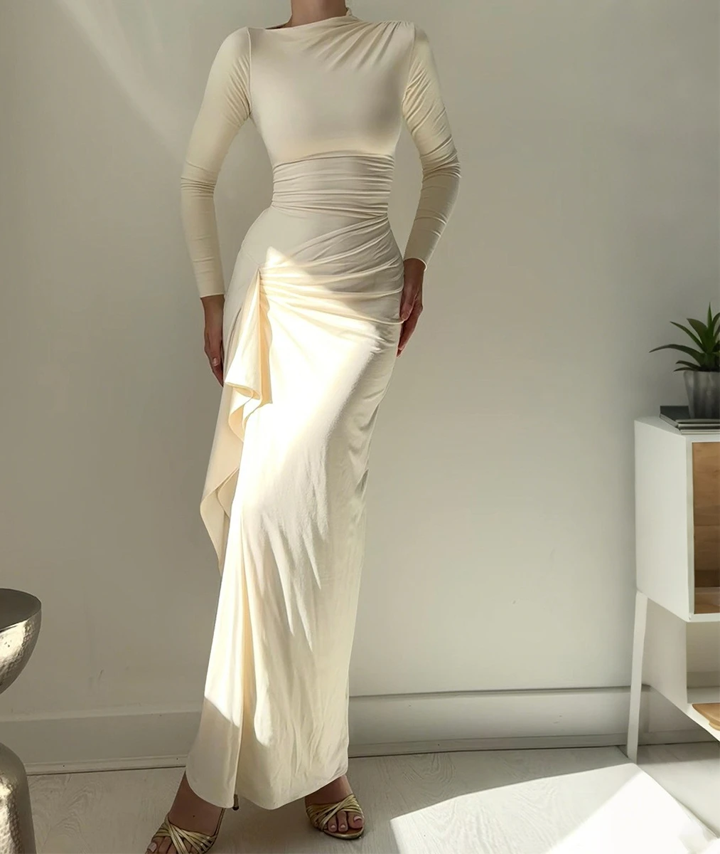 Women Solid Pleat Dresses Long Slit Dress Skinny Long Sleeves Round Neck Pullover Slim Fit Casual Streetwear Y2K 2025 Autumn
Women Solid Pleat Dresses Long Slit Dress Skinny Long Sleeves Round Neck Pullover Slim Fit Casual Streetwear Y2K 2025 Autumn