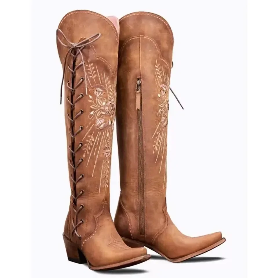 Vintage Embroidered Lace-Up Western Cowboy Boots Pointed Square Heel Zipper Knight Boots Large Size High Heel Boots 34&48
Vintage Embroidered Lace-Up Western Cowboy Boots Pointed Square Heel Zipper Knight Boots Large Size High Heel Boots 34&48