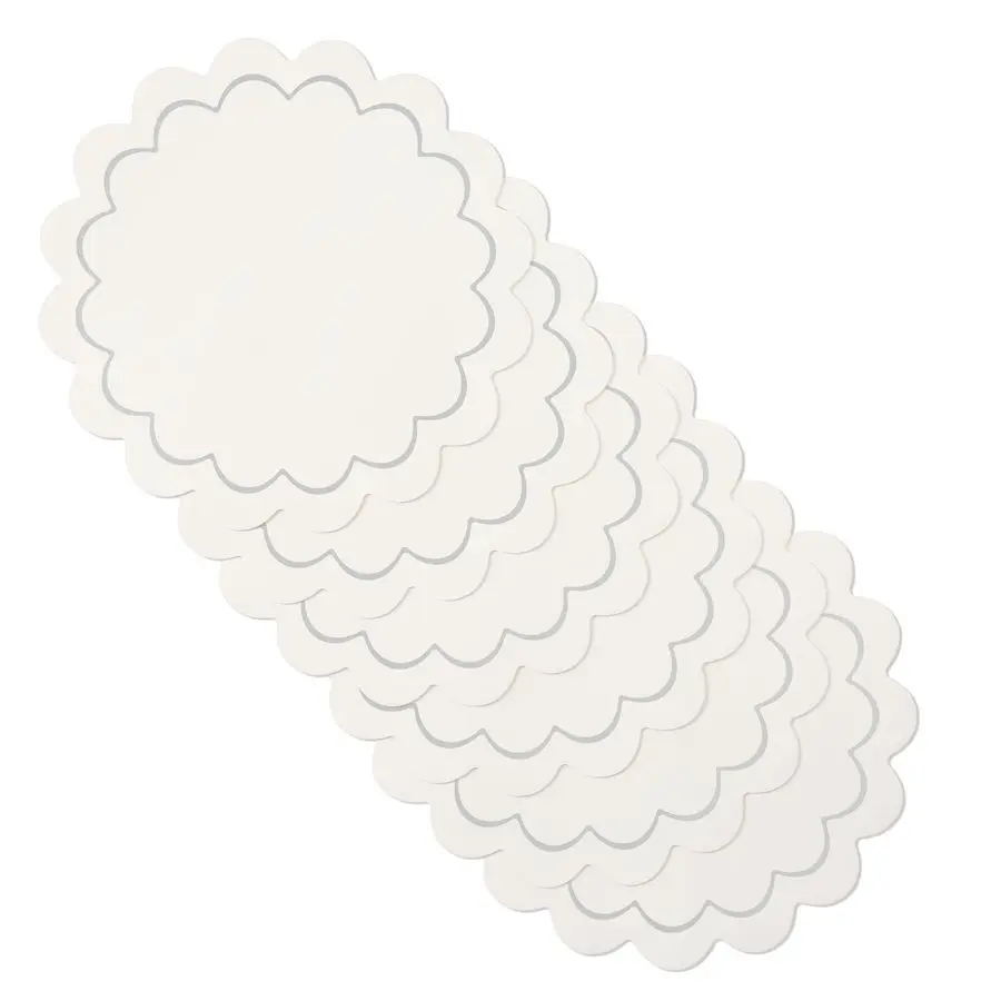 Scallop Edge Round Reversible Placemats 6Pack Set, Imitation Leather with Metallic Print, Water Resistant, Easy Wipe Clean, Whit
Scallop Edge Round Reversible Placemats 6Pack Set, Imitation Leather with Metallic Print, Water Resistant, Easy Wipe Clean, Whit