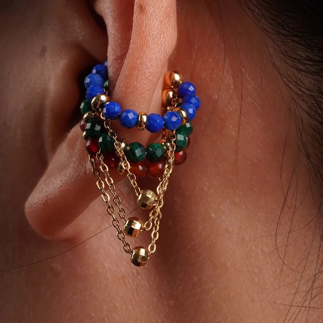 Colorful Natural Stone Beaded Metal Tassels C-shaped Clip Earrings Vintage Non-piercing Cartilage Ear Cuff Jewelry for Women
Colorful Natural Stone Beaded Metal Tassels C-shaped Clip Earrings Vintage Non-piercing Cartilage Ear Cuff Jewelry for Women
