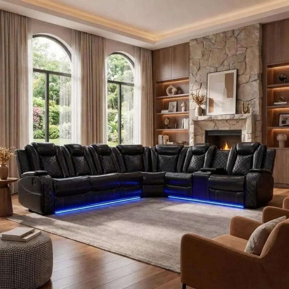 Leather Sectional Sofa with Power Recline, Home Theater Seating, LED Lights, Cup Holders, Storage, Suitable for Living Room or B
Leather Sectional Sofa with Power Recline, Home Theater Seating, LED Lights, Cup Holders, Storage, Suitable for Living Room or B