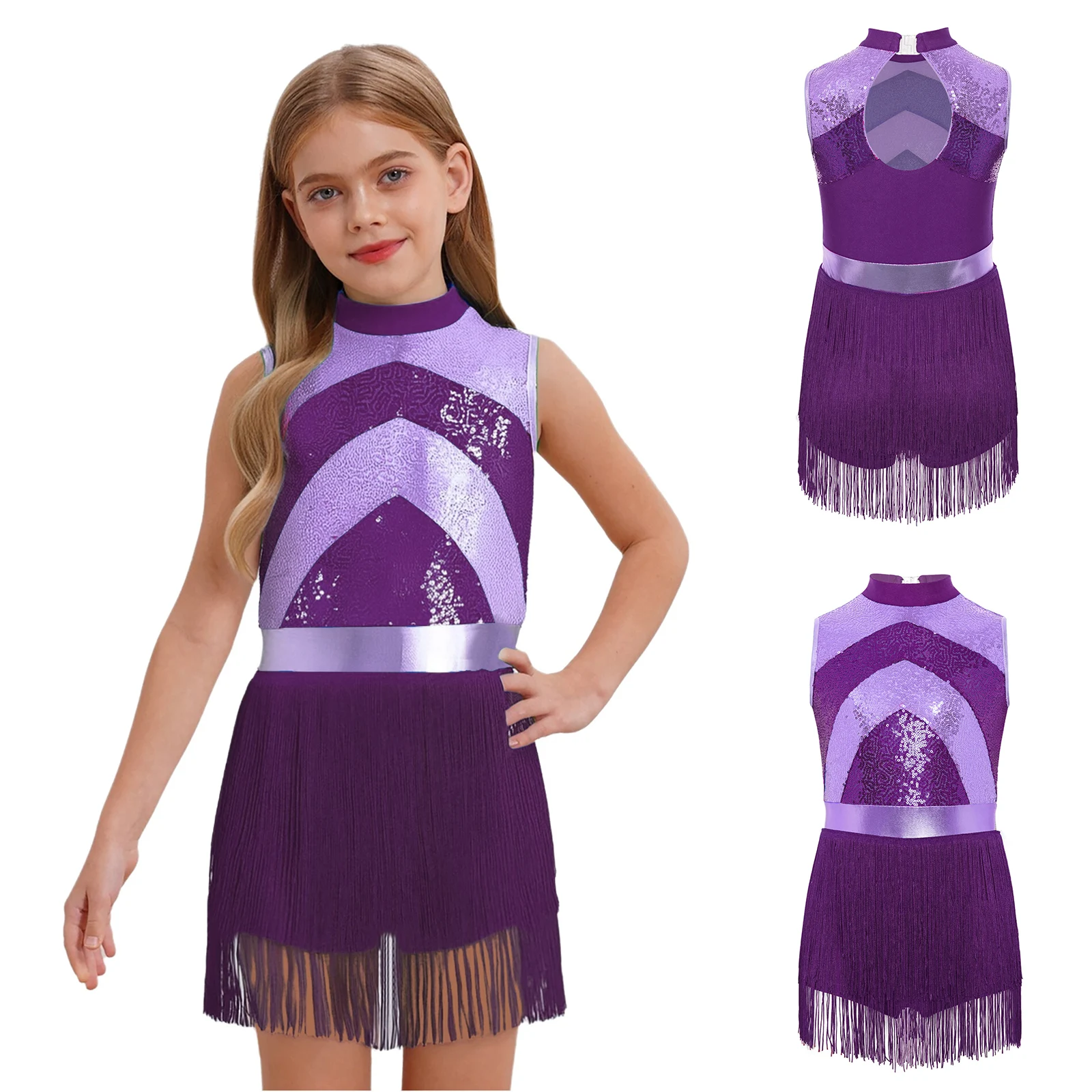 Sparkling Latin Dance Dress for Girls Sequin Color Block Costume with Tassel Skirt and Mock Neck for Performance and Recitals
Sparkling Latin Dance Dress for Girls Sequin Color Block Costume with Tassel Skirt and Mock Neck for Performance and Recitals