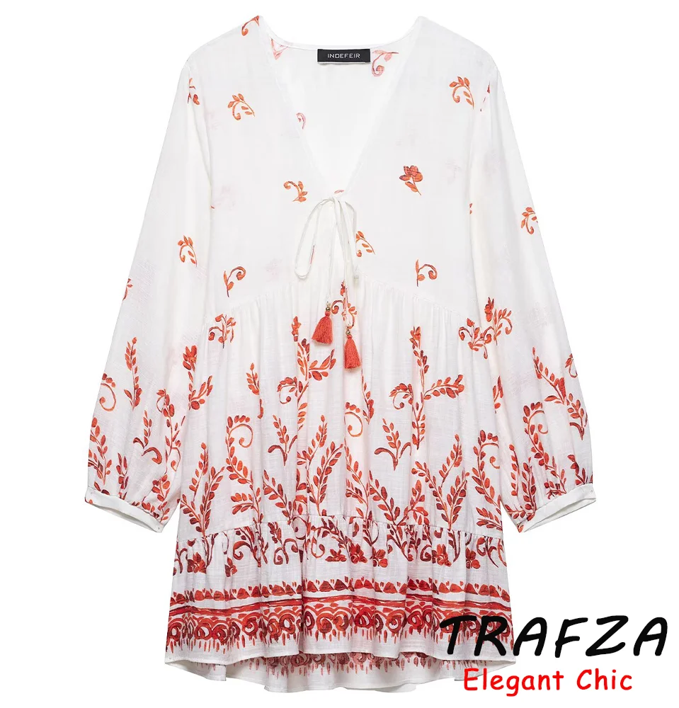 TRAFZA-Women Holiday Printed Dress V-Neck Long Sleeve Short Dress 2025 New Summer Fashion Vacation Simple Casual Dress
TRAFZA-Women Holiday Printed Dress V-Neck Long Sleeve Short Dress 2025 New Summer Fashion Vacation Simple Casual Dress