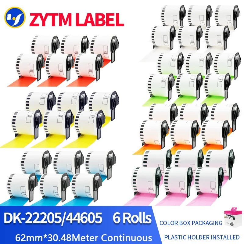 6 Rolls Brother Compatible DK-22205/DK-44605 Label 62mm*30.48M Continuous For QL-700/QL-800 Thermal Printer with Plastic Holder
6 Rolls Brother Compatible DK-22205/DK-44605 Label 62mm*30.48M Continuous For QL-700/QL-800 Thermal Printer with Plastic Holder