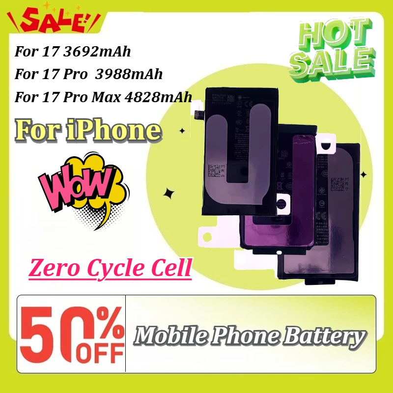For iPhone 17 17 Pro 17 Pro Max High Capacity Zero Cycle Li-ion Replacement Battery Internal Mobile Phone Repair Spare Parts
For iPhone 17 17 Pro 17 Pro Max High Capacity Zero Cycle Li-ion Replacement Battery Internal Mobile Phone Repair Spare Parts