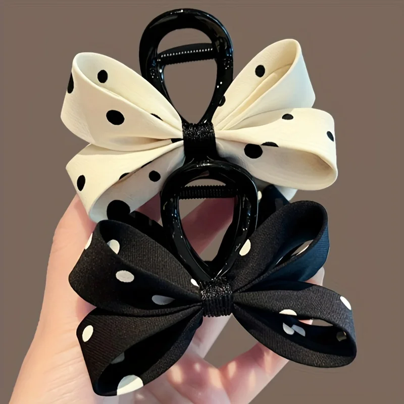 Vintage-Inspired Fabric Black & White Polka Dot Bow Hair Claw - Elegant Shark Clip for Date Night & Daily Wear
Vintage-Inspired Fabric Black & White Polka Dot Bow Hair Claw - Elegant Shark Clip for Date Night & Daily Wear