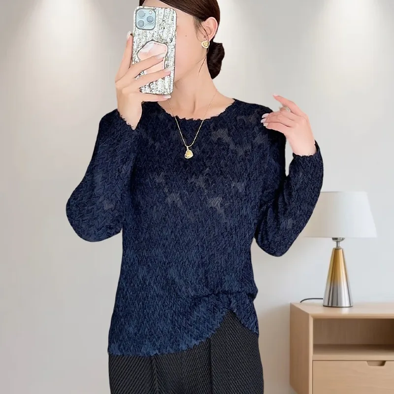 Miyake модные осенние и зимние модели, топы, женская нижняя рубашка с длинными рукавами, свободная плиссированная полая футболка с темпераментом, одежда
Miyake модные осенние и зимние модели, топы, женская нижняя рубашка с длинными рукавами, свободная плиссированная полая футболка с темпераментом, одежда