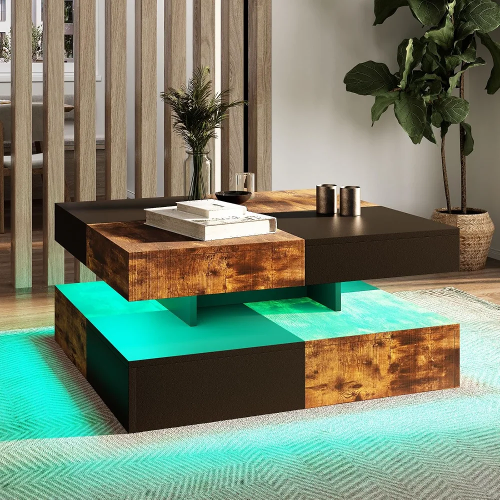 LED Coffee Table for Living Room, Living Room Table 2-Tier Square Middle Center, Modern Coffee Tables with Storage
LED Coffee Table for Living Room, Living Room Table 2-Tier Square Middle Center, Modern Coffee Tables with Storage