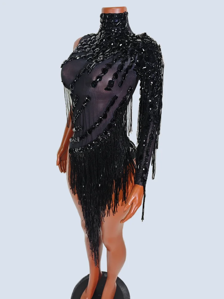 Sexy Black Rhinestone One Shoulder Tassels Mesh Dress Drag Queen Stage Costume Gogo Dance Wear NightClub Birthday Prom Team DSDJ
Sexy Black Rhinestone One Shoulder Tassels Mesh Dress Drag Queen Stage Costume Gogo Dance Wear NightClub Birthday Prom Team DSDJ