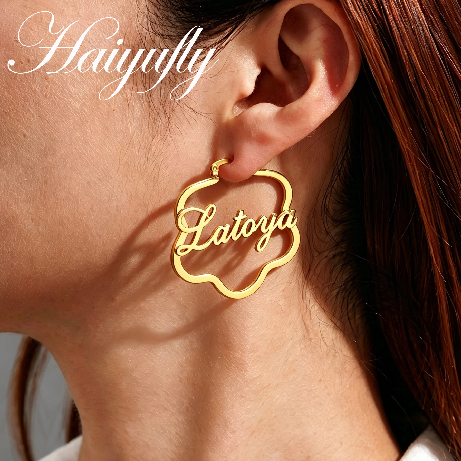 Haiyufly Custom Name Earring for Women Flower Shape Hoop Earring Stainless Steel Jewelry Personalized Mother Kids Birthday Gift
Haiyufly Custom Name Earring for Women Flower Shape Hoop Earring Stainless Steel Jewelry Personalized Mother Kids Birthday Gift