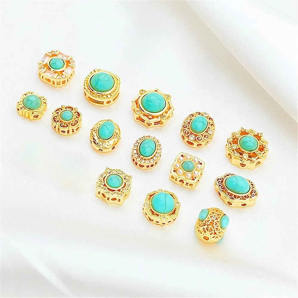 DIY18k Gold-encrusted Zircon Turquoise Round Bead Spacer Handcrafted Bracelet Necklace Accessory Loose Beads
DIY18k Gold-encrusted Zircon Turquoise Round Bead Spacer Handcrafted Bracelet Necklace Accessory Loose Beads