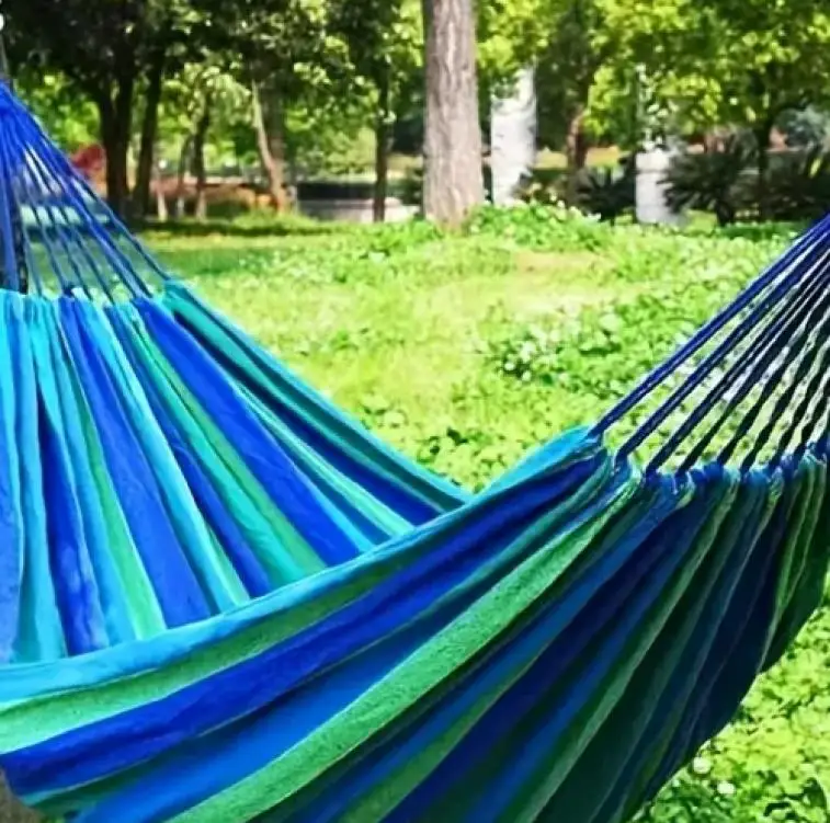 Portable Striped Canvas Hammock - Breathable, Anti-Rollover, Stable Knots, Ideal for Garden, Balcony, Backyard - Blue & Green, P
Portable Striped Canvas Hammock - Breathable, Anti-Rollover, Stable Knots, Ideal for Garden, Balcony, Backyard - Blue & Green, P