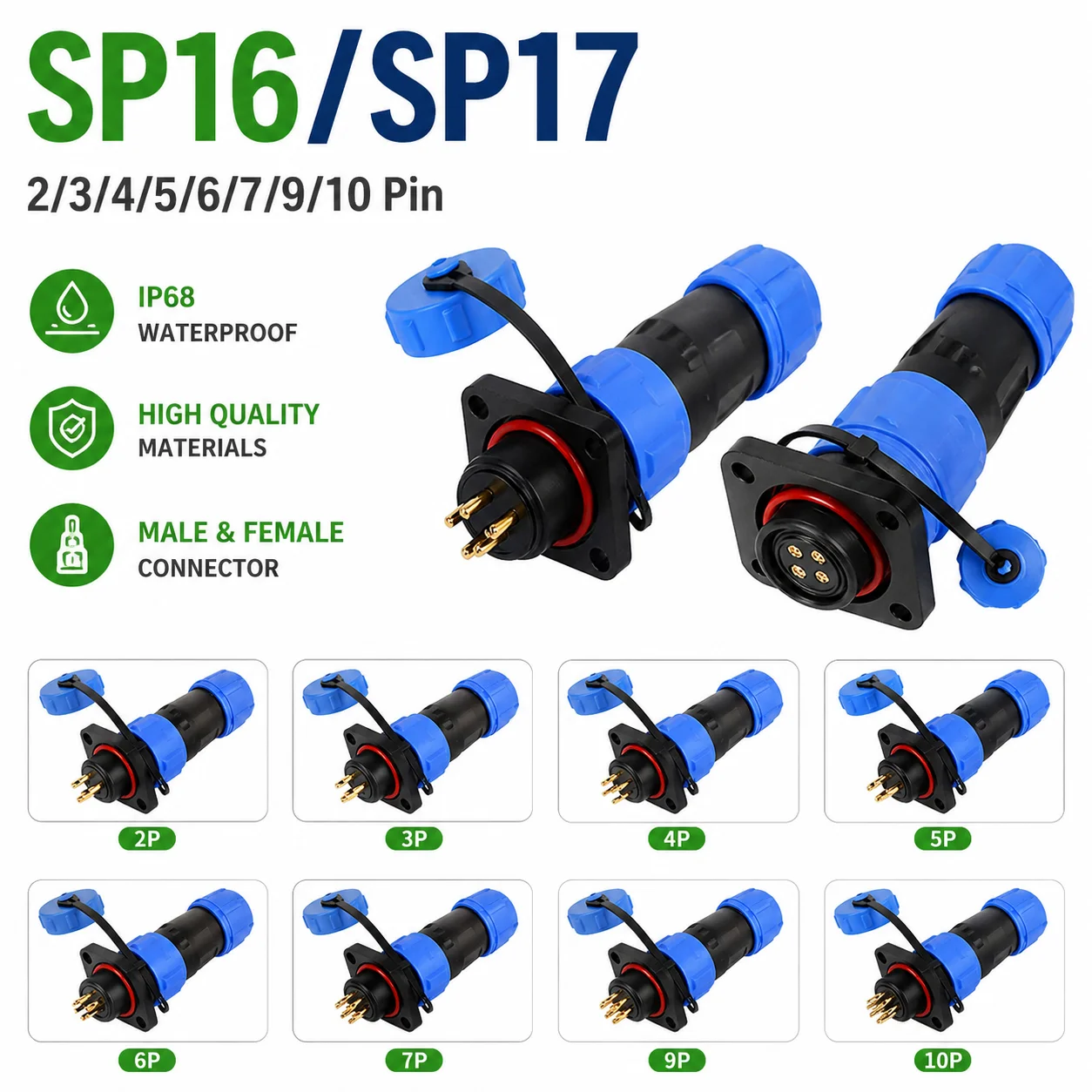 SP16/SP17 Waterproof Aviation Plug Male Female Solder-free Docking Rear Nut Flange Square Plate 2/3/4/5/6/7/9/10 Pin Connectors
SP16/SP17 Waterproof Aviation Plug Male Female Solder-free Docking Rear Nut Flange Square Plate 2/3/4/5/6/7/9/10 Pin Connectors