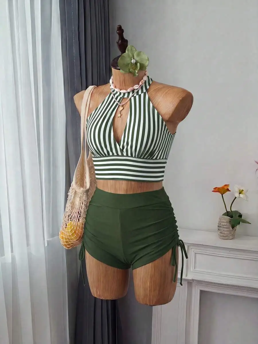Striped Halter Neck High Waisted Bikini Set For Women
Striped Halter Neck High Waisted Bikini Set For Women