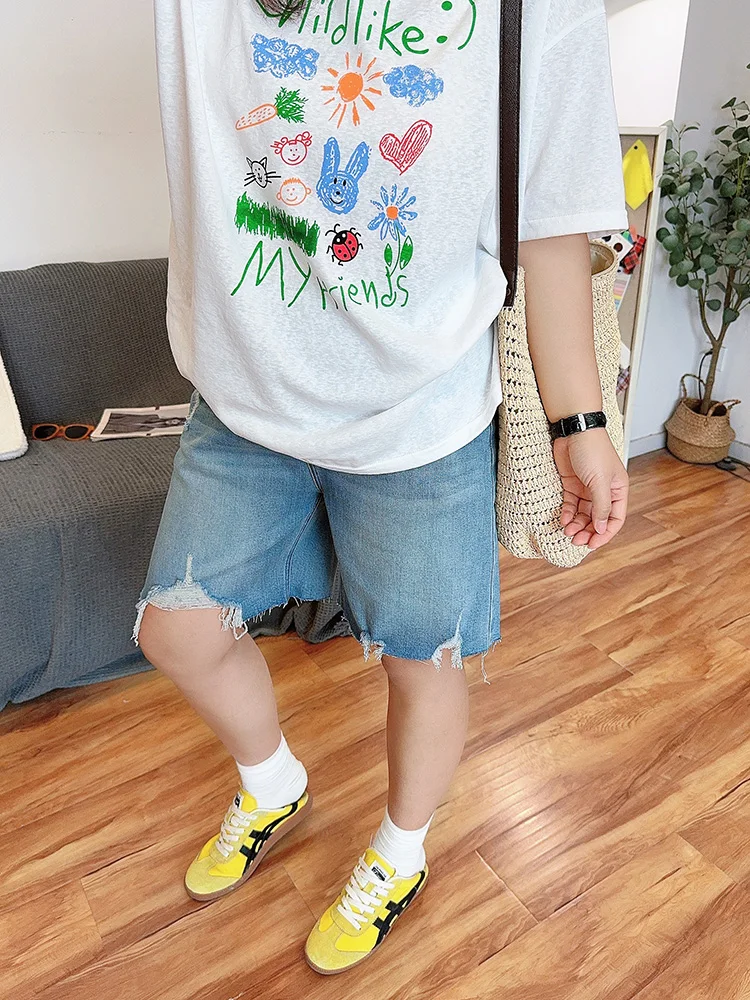 High Waist Stretchy Denim orts with Frayed Hem And Hole Design for plus Size Women Summer New Arrival Women's Faion
High Waist Stretchy Denim orts with Frayed Hem And Hole Design for plus Size Women Summer New Arrival Women's Faion