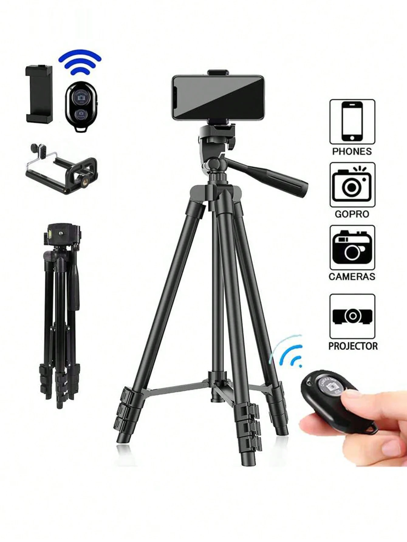 Portable camera phone tripod, expandable, equipped with a universal phone holder, used for photography, live video recording
Portable camera phone tripod, expandable, equipped with a universal phone holder, used for photography, live video recording
