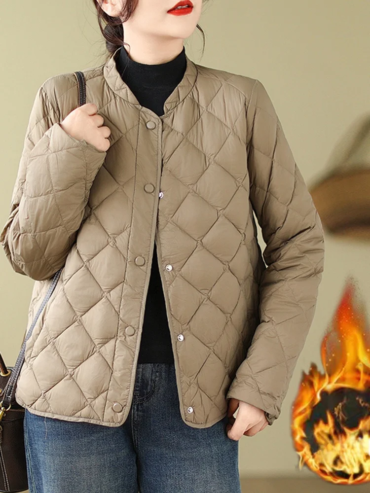 Retro Diamond Pattern down Cotton Jaet Women Loose Versatile Stand Collar Lightweight Padded Coat Straight Cut Sle
Retro Diamond Pattern down Cotton Jaet Women Loose Versatile Stand Collar Lightweight Padded Coat Straight Cut Sle